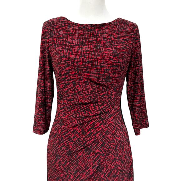 Lauren Ralph Lauren Dress Black White Floral Stretch Knit V-Neck Ruched  Size 4 - Picture 5 of 10